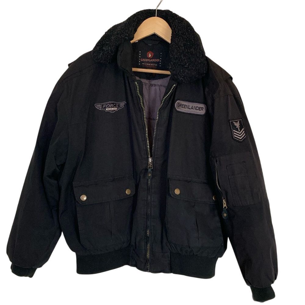 Greenlander Mens Bomber Style Jacket Large Black‎ Air Station Extreme Weather